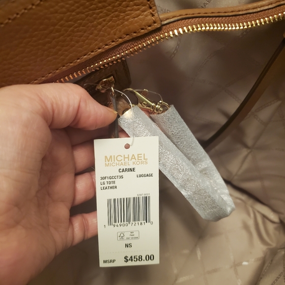 NWT Michael Kors Carine Large Pebbled Front Zip Tote Bag Brown - Picture 3 of 7